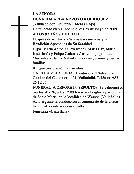 DOÑA RAFAELA ARROYO RODRÍGUEZ