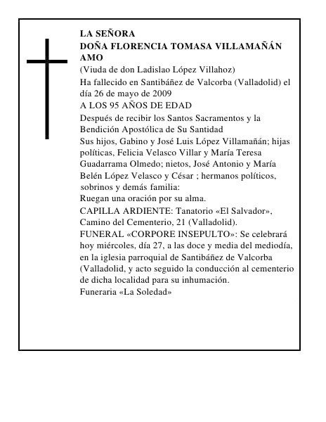 DOÑA FLORENCIA TOMASA VILLAMAÑÁN AMO