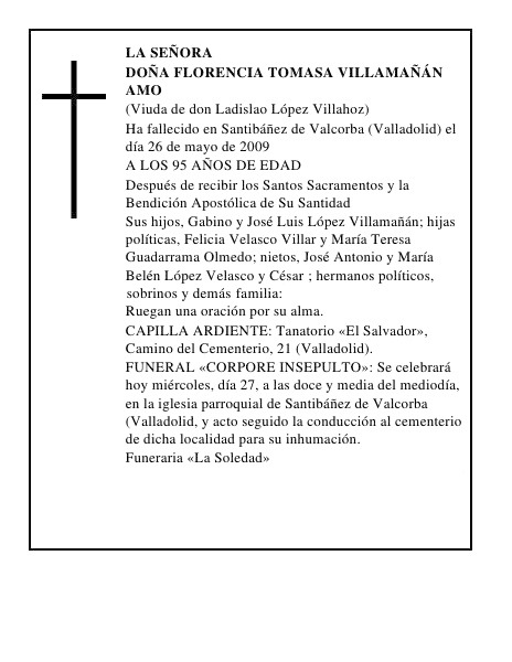 DOÑA FLORENCIA TOMASA VILLAMAÑÁN AMO