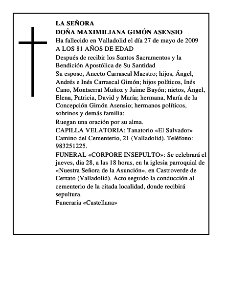 DOÑA MAXIMILIANA GIMÓN ASENSIO