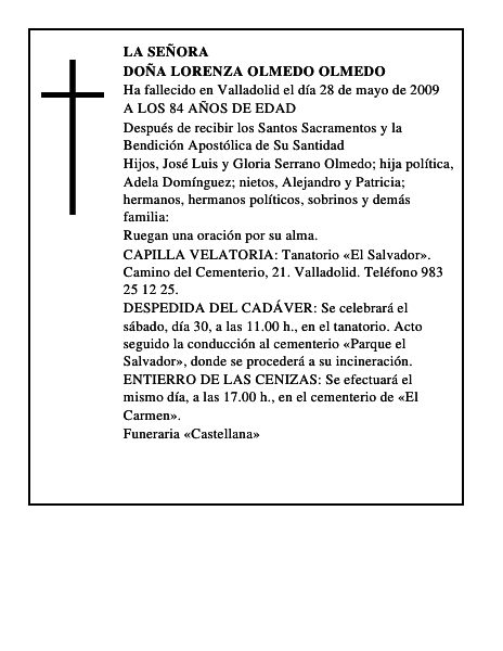 DOÑA LORENZA OLMEDO OLMEDO