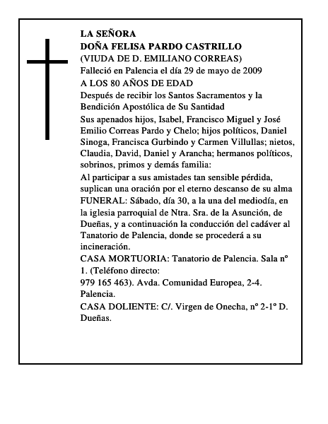 DOÑA FELISA PARDO CASTRILLO