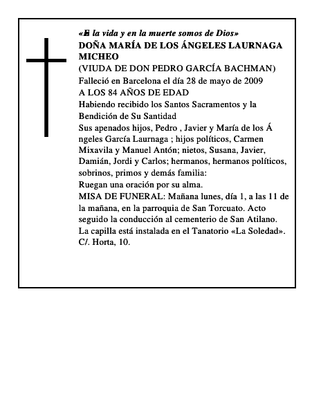 DOÑA MARÍA DE LOS ÁNGELES LAURNAGA MICHEO