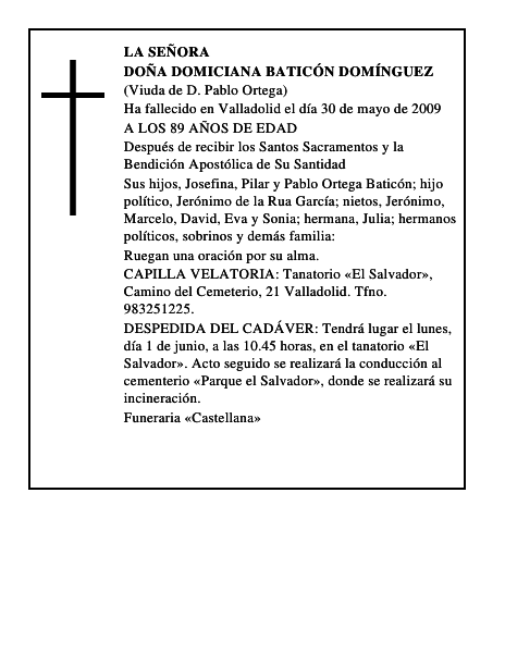 DOÑA DOMICIANA BATICÓN DOMÍNGUEZ