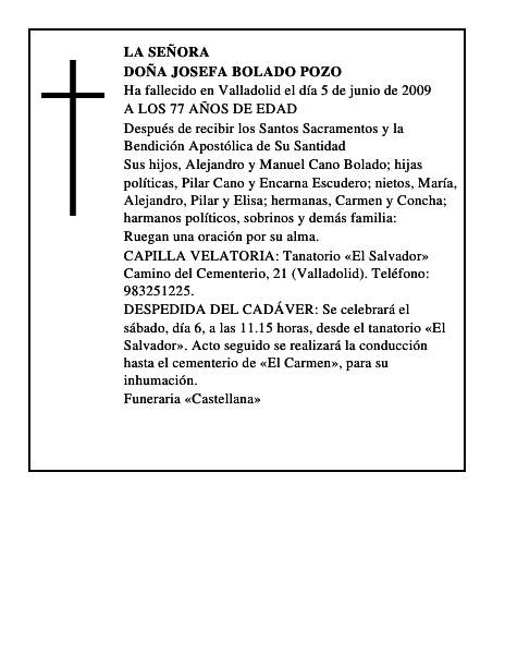 DOÑA JOSEFA BOLADO POZO