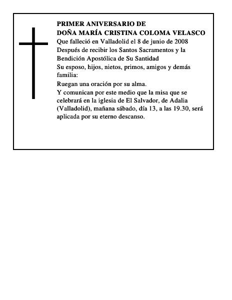 DOÑA MARÍA CRISTINA COLOMA VELASCO