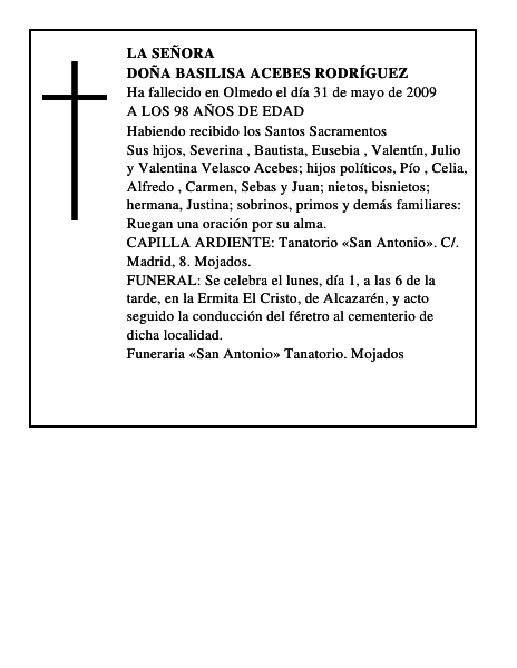 DOÑA BASILISA ACEBES RODRÍGUEZ