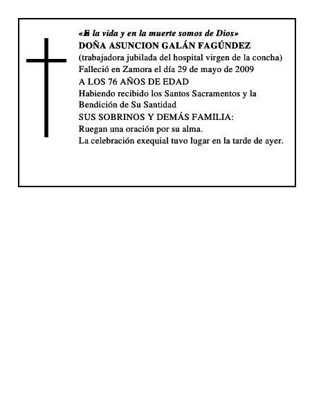DOÑA ASUNCION GALÁN FAGÚNDEZ