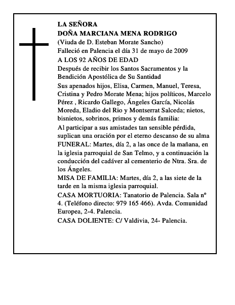 DOÑA MARCIANA MENA RODRIGO