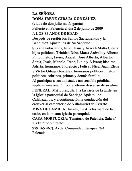DOÑA IRENE GIBAJA GONZÁLEZ