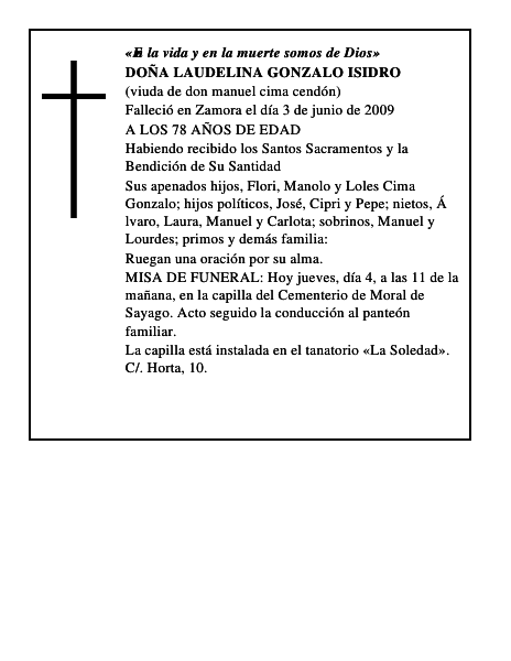 DOÑA LAUDELINA GONZALO ISIDRO