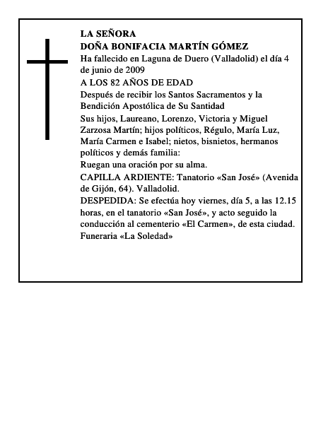 DOÑA BONIFACIA MARTÍN GÓMEZ