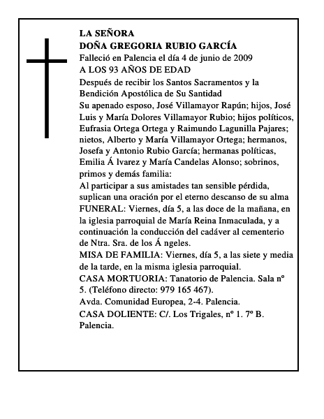 DOÑA GREGORIA RUBIO GARCÍA