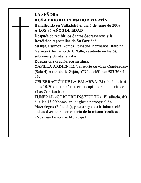 DOÑA BRÍGIDA PEINADOR MARTÍN