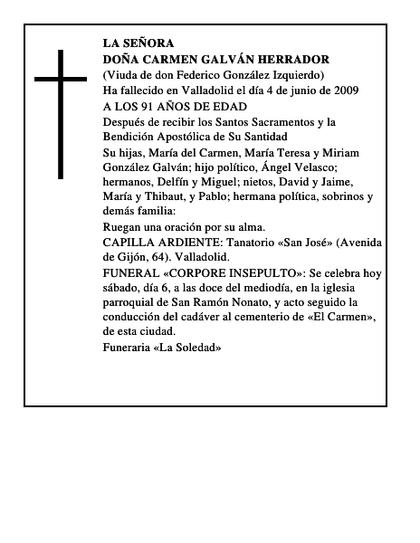 DOÑA CARMEN GALVÁN HERRADOR