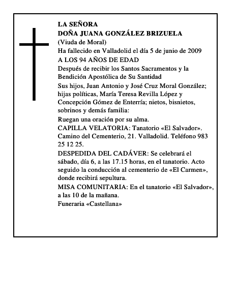 DOÑA JUANA GONZÁLEZ BRIZUELA