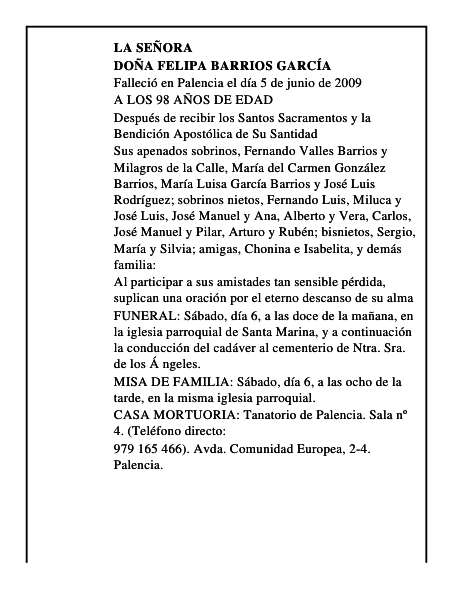 DOÑA FELIPA BARRIOS GARCÍA