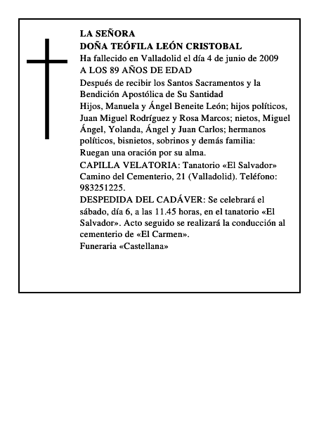 DOÑA TEÓFILA LEÓN CRISTOBAL