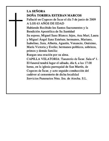 DOÑA TORIBIA ESTEBAN MARCOS