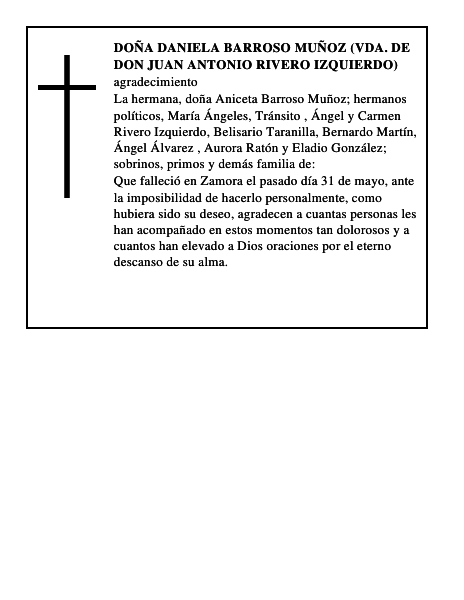 DOÑA DANIELA BARROSO MUÑOZ (VDA. DE DON JUAN ANTONIO RIVERO IZQUIERDO)