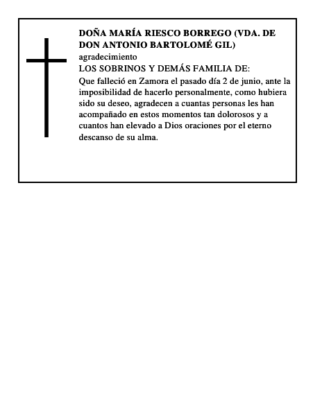 DOÑA MARÍA RIESCO BORREGO (VDA. DE DON ANTONIO BARTOLOMÉ GIL)