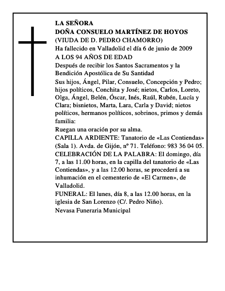DOÑA CONSUELO MARTÍNEZ DE HOYOS