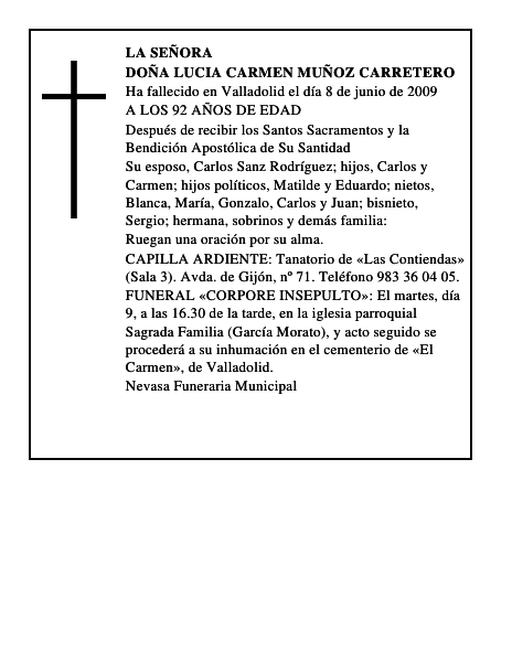 DOÑA LUCIA CARMEN MUÑOZ CARRETERO