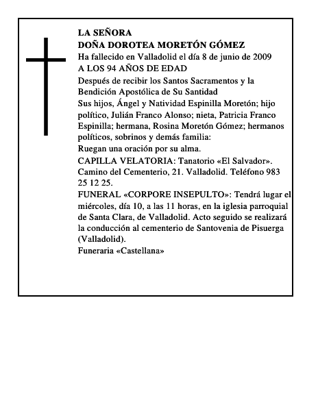DOÑA DOROTEA MORETÓN GÓMEZ