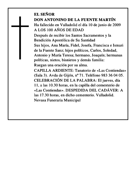 DON ANTONINO DE LA FUENTE MARTÍN