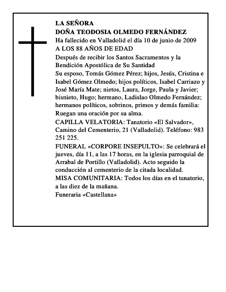 DOÑA TEODOSIA OLMEDO FERNÁNDEZ