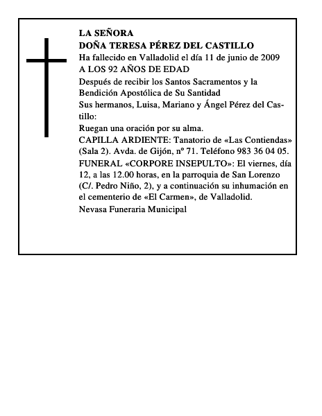 DOÑA TERESA PÉREZ DEL CASTILLO