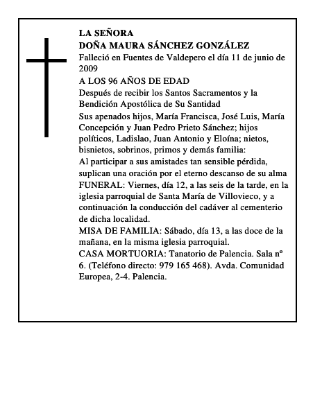DOÑA MAURA SÁNCHEZ GONZÁLEZ