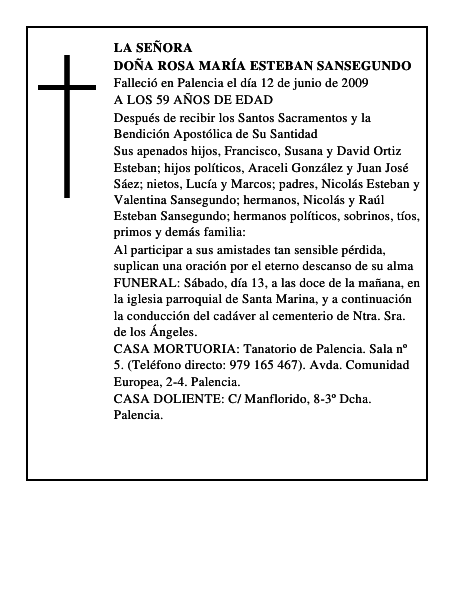 DOÑA ROSA MARÍA ESTEBAN SANSEGUNDO