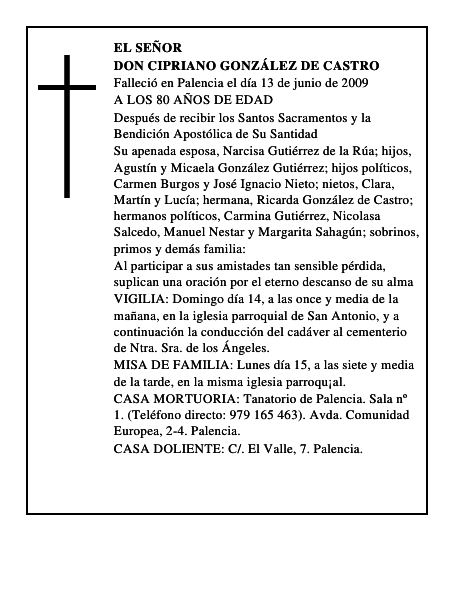DON CIPRIANO GONZÁLEZ DE CASTRO