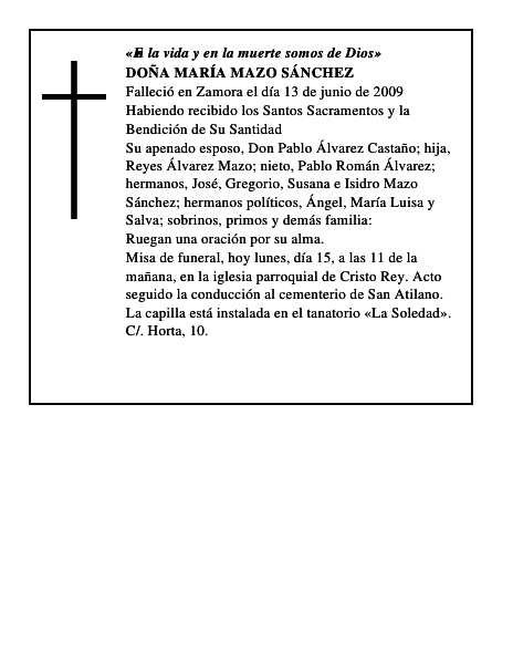DOÑA MARÍA MAZO SÁNCHEZ