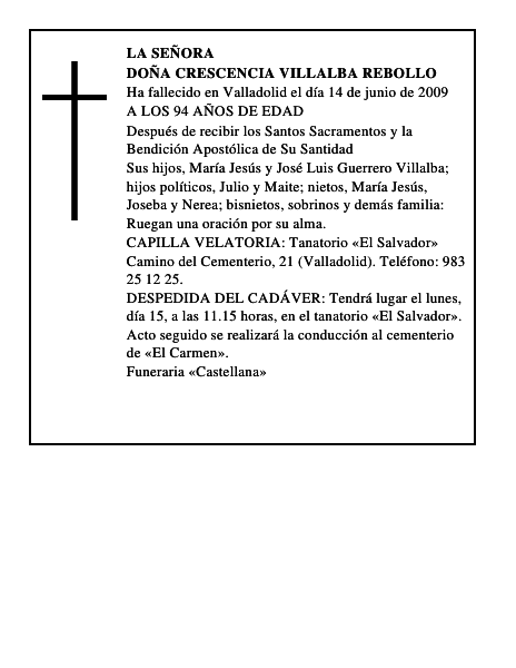 DOÑA CRESCENCIA VILLALBA REBOLLO