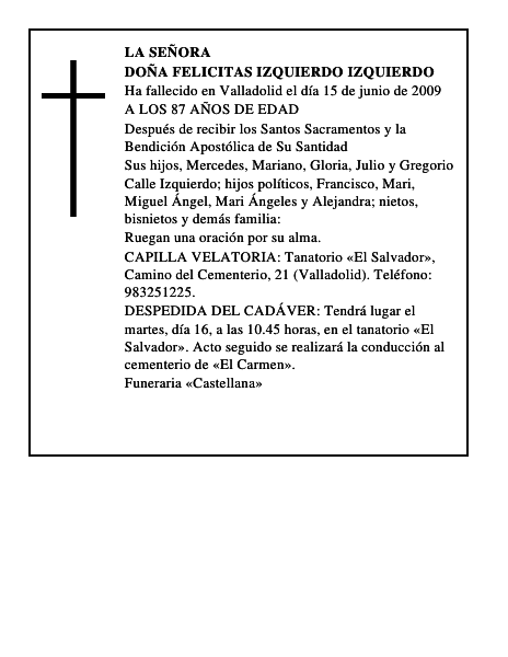 DOÑA FELICITAS IZQUIERDO IZQUIERDO