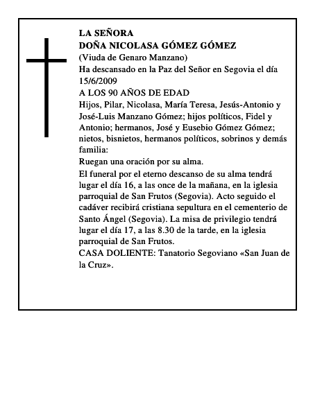 DOÑA NICOLASA GÓMEZ GÓMEZ
