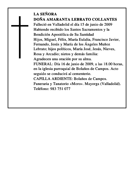 DOÑA AMARANTA LEBRATO COLLANTES