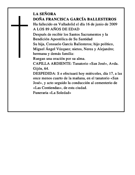 DOÑA FRANCISCA GARCÍA BALLESTEROS