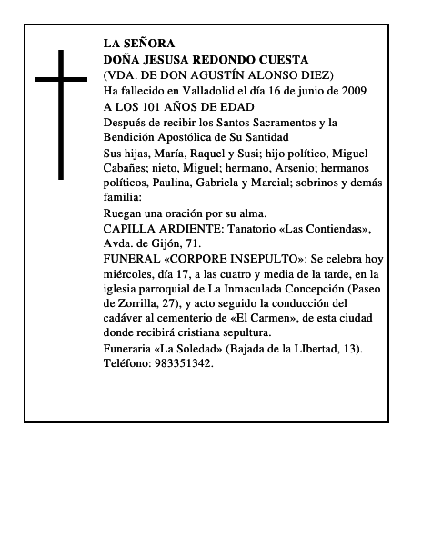 DOÑA JESUSA REDONDO CUESTA