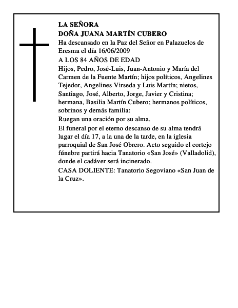 DOÑA JUANA MARTÍN CUBERO