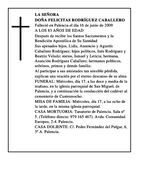 DOÑA FELICITAS RODRÍGUEZ CABALLERO