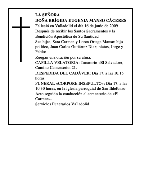DOÑA BRÍGIDA EUGENIA MANSO CÁCERES
