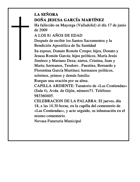 DOÑA JESUSA GARCÍA MARTÍNEZ