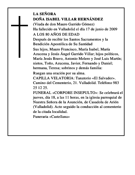 DOÑA ISABEL VILLAR HERNÁNDEZ