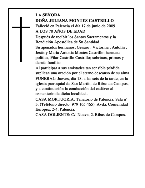 DOÑA JULIANA MONTES CASTRILLO