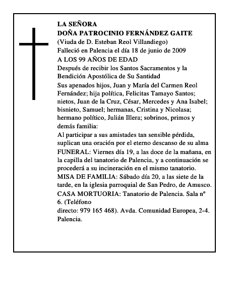 DOÑA PATROCINIO FERNÁNDEZ GAITE