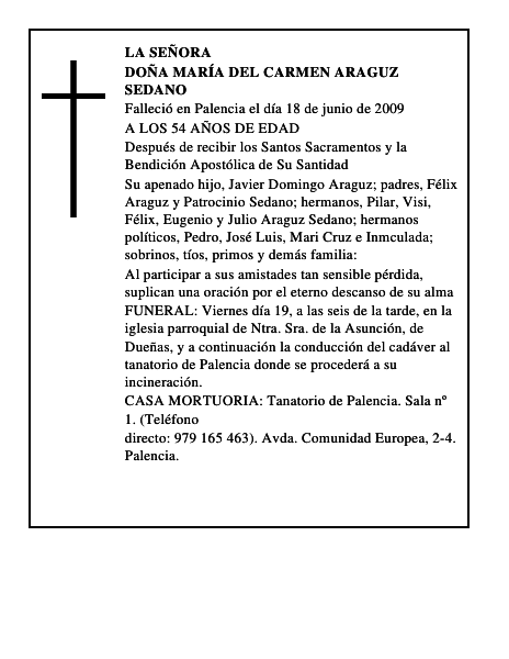 DOÑA MARÍA DEL CARMEN ARAGUZ SEDANO