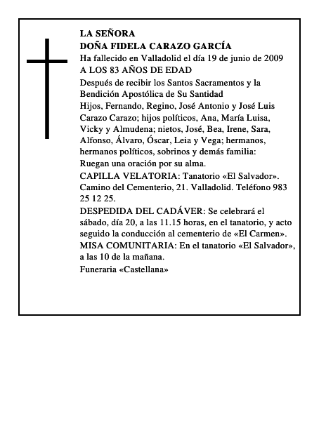 DOÑA FIDELA CARAZO GARCÍA